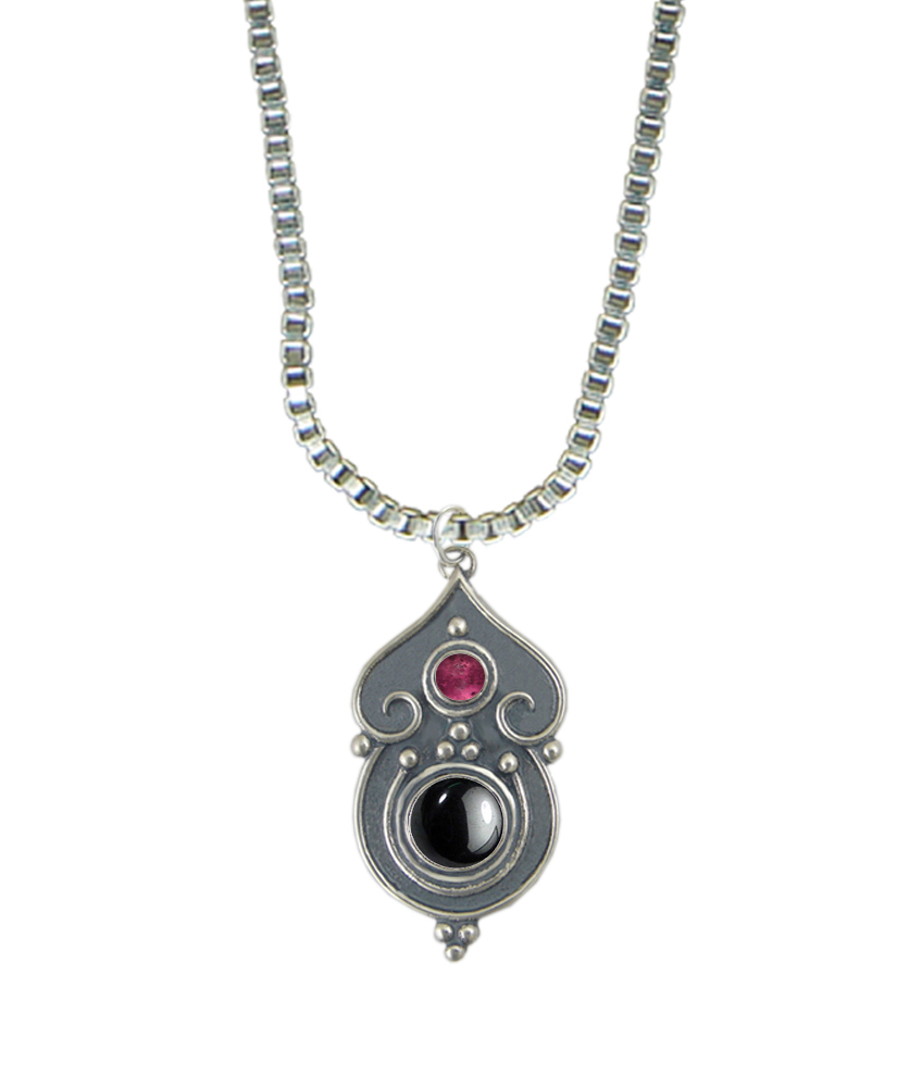 Sterling Silver Necklace Hematite And Pink Tourmaline